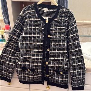 J. Crew Black and White Windowpane Cardigan